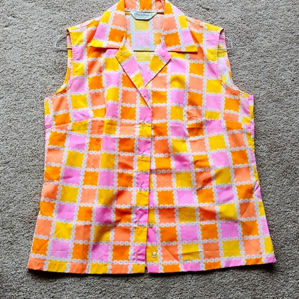 Vintage Vibrant Pink and Orange Geometric Tank Top
